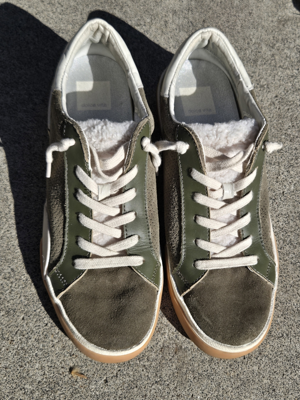 Dolce Vita Olive Green Women's Low-Top Sneakers with Cream Laces